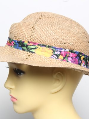 Vintage Womens Summer 100% Straw Trilby Hat Brown HAT1496-135127