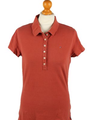 Vintage Tommy Hilfiger Womens Polo Shirt Top Short Sleeve Plain Slim Fit L Terra Cotta -PT1260-0