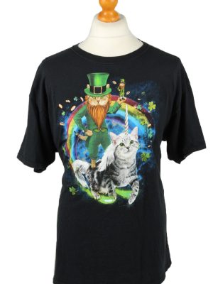 Vintage Fruit Of The Bloom Unisex T-Shirt Shirt Tee Crew Neck Cat Trefoil Printed XL Black TS646-0