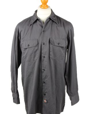 Vintage Dickies Work Shirt Workwear Button Up Long Sleeve L Dark Grey SH4011-0