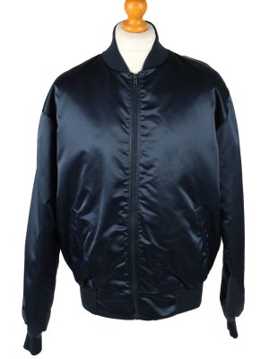Vintage Rennoc Classic Mens Satin Baseball Bomber Jacket L Navy -C1988-0