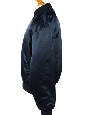 Vintage Rennoc Classic Mens Satin Baseball Bomber Jacket L Navy -C1988-144704