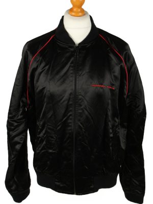 Vintage Top Line Mens Satin Baseball Bomber Jacket XL Black -C1999-0