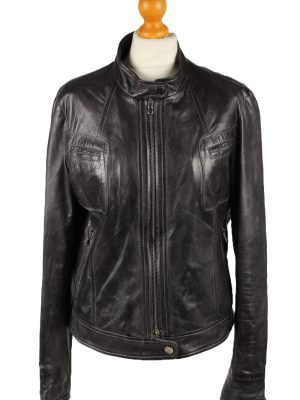 Vintage Womens Vera Pelle Leather Jacket Coat 46 Black -C2016-0