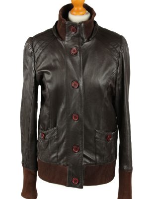 Vintage Womens Review Leather Jacket Coat L Black -C2017-0