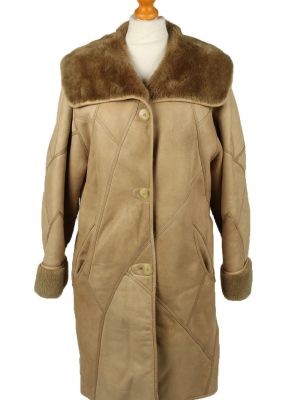 Vintage Womens Sheepskin Leather Coat 80s 38 Brown -C2064-0