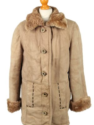 Vintage Womens Sheepskin Leather Coat 80s Chest 40" Brown -C2066-0