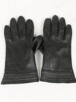 Vintage Womens Faux Leather Gloves 90s Black G114-0