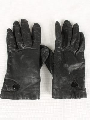 Vintage Womens Real Leather Gloves 90s Black G137-0