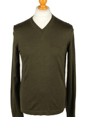 Vintage Woolrich Mens V Neck Jumper L Khaki -IL2093-0