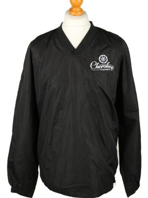 Vintage Baseball V Neck Jacket Windbreaker 90s L Black -SW2648-0