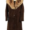 Vintage Koziarske Zavody Jasna Womens Faux Fur Neck Overcoat Size 46 Brown -C2206-0