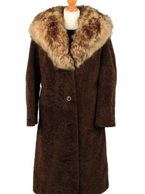 Vintage Koziarske Zavody Jasna Womens Faux Fur Neck Overcoat Size 46 Brown -C2206-0