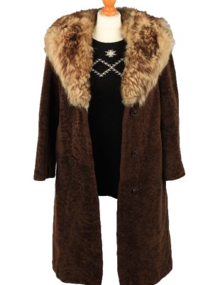 Vintage Koziarske Zavody Jasna Womens Faux Fur Neck Overcoat Size 46 Brown -C2206-148255