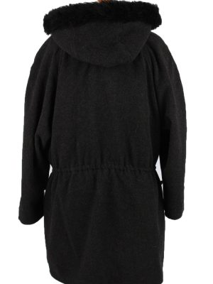 Vintage Scherer Womens Hooded Wool Mix Coat 42 Black -C2225-148349