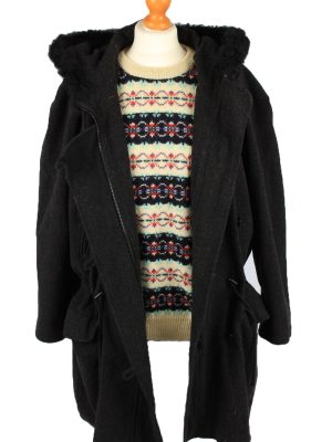 Vintage Scherer Womens Hooded Wool Mix Coat 42 Black -C2225-148350