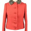 Vintage Womens Faux Fur Collar Jacket Size 10 Chest 35" Red -C2228-0