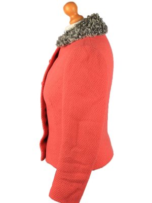Vintage Womens Faux Fur Collar Jacket Size 10 Chest 35" Red -C2228-148363