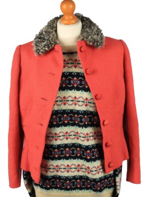 Vintage Womens Faux Fur Collar Jacket Size 10 Chest 35" Red -C2228-148365