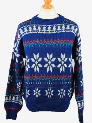 Christmas Jumper Vintage Greatland Mens Snowflake L Blue -IL2310-0