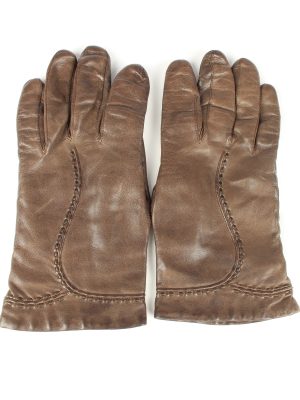 Vintage Womens Leather Lined Gloves 90s Brown G252-0