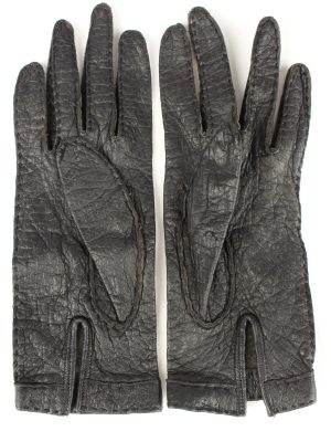 Vintage Womens Leather Gloves 80s Black G271-147342