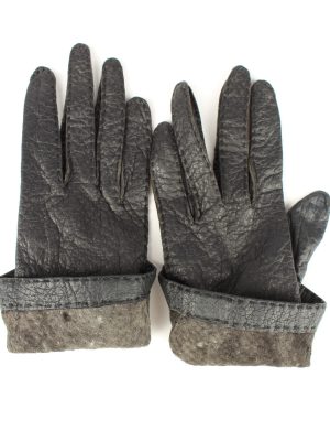 Vintage Womens Leather Gloves 80s Black G271-147343