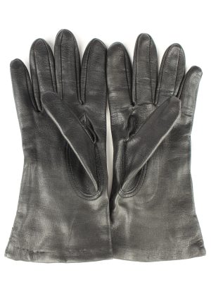 Vintage Womens Leather Gloves 80s Black G278-147370