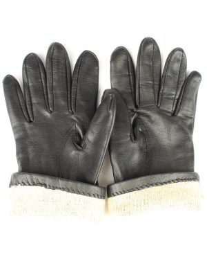 Vintage Womens Leather Gloves 80s Black G278-147371