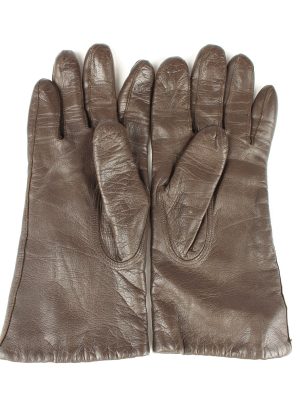 Vintage Unisex Leather Gloves 80s 8 Brown G280-147378