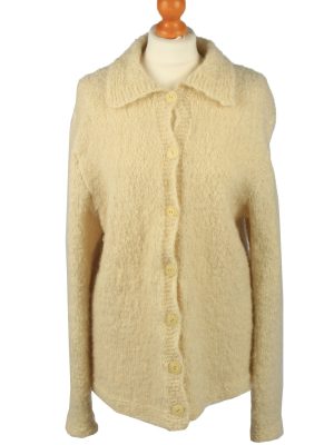 Vintage Womens Wool Cardigan 90s XL Cream -IL2134-0