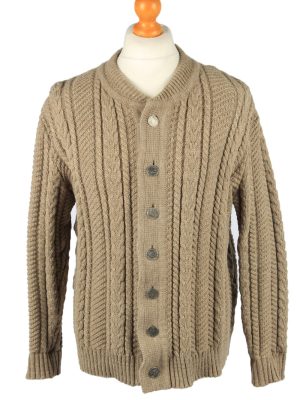 Vintage Exclusiv Modell Mens Cable Knit Cardigan 90s 52 Brown -IL2150-0
