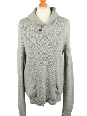 Vintage Tommy Hilfiger Mens Button Neck Jumper 90s L Grey -IL2157-0