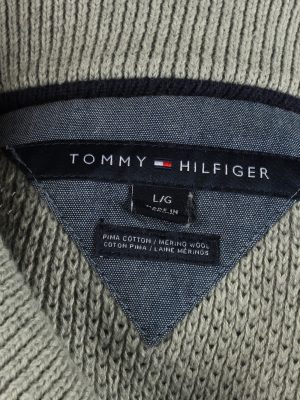 Vintage Tommy Hilfiger Mens Button Neck Jumper 90s L Grey -IL2157-148147