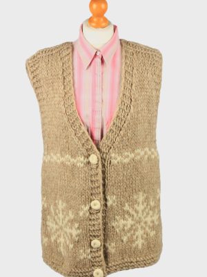 Vintage Womens Knit Button Up Vest UK 16/18 Brown -IL2208-0