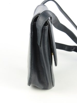 Leather Mini Shoulder Bag Womens Vintage 1980s Navy -BG1170-152692