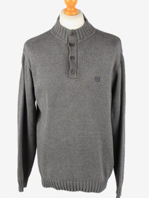 Chaps Button Neck Jumper Pullover Vintage Mens L Grey -IL2365-0