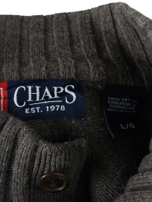 Chaps Button Neck Jumper Pullover Vintage Mens L Grey -IL2365-152430