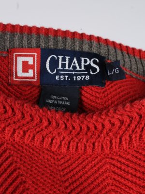 Chaps Crew Neck Jumper Pullover Vintage Mens L Red -IL2378-152482