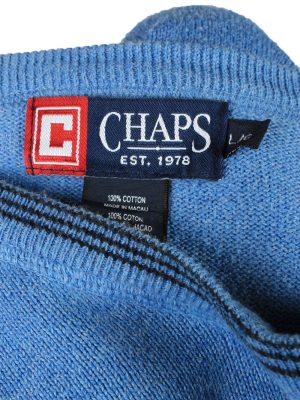 Chaps V Neck Jumper Pullover Vintage Mens L Blue -IL2384-152506