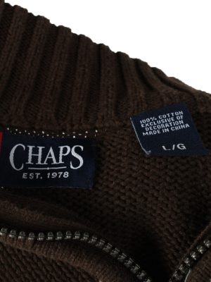 Chaps Zip Neck Jumper Pullover Vintage Mens L Brown -IL2391-152534