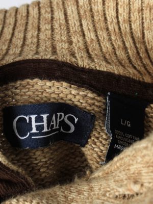 Chaps Button Neck Jumper Pullover Vintage Mens L Light Brown -IL2392-152538