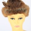 Russian Fur Cossack Feather Hat Vintage Womens 1990s Brown -HAT1718-0