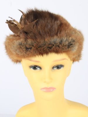 Russian Fur Cossack Feather Hat Vintage Womens 1990s Brown -HAT1718-0