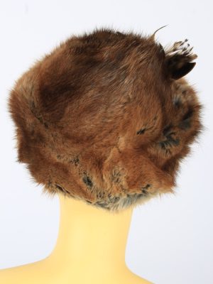 Russian Fur Cossack Feather Hat Vintage Womens 1990s Brown -HAT1718-150709
