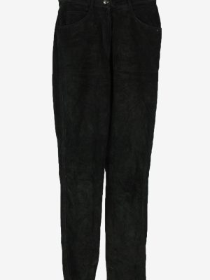 Genuine Suede Leather Trouser Jeans Frontline Vintage Womens Size UK 10 Black -J5146-0