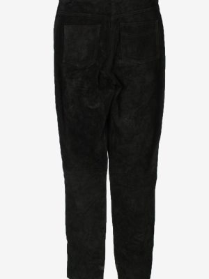 Genuine Suede Leather Trouser Jeans Frontline Vintage Womens Size UK 10 Black -J5146-150440