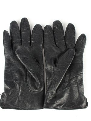 Leather Gloves Lined Vintage Womens Black -G443-151964