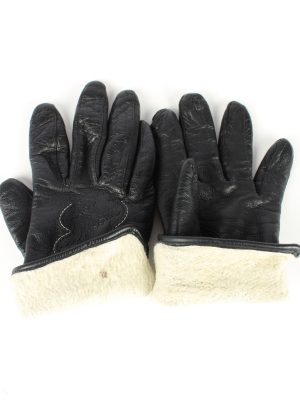 Leather Gloves Lined Vintage Womens Black -G443-151965