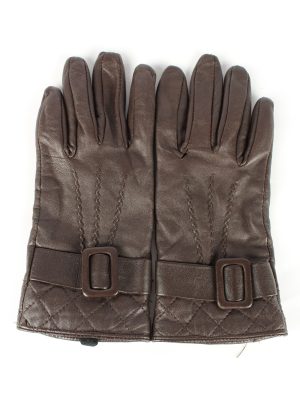 Leather Gloves Lined Vintage Womens Brown -G450-0